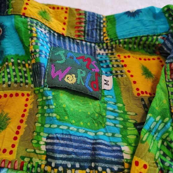 VTG Jams World Womens M Hawaiian Aloha Shirt Bright Abstract Art Print Crop Top - Picture 8 of 9